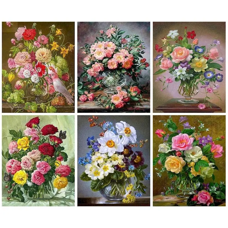 

CHENISTORY Oil Painting By Numbers Handmade Decorative Paintings Beautiful Flowers Paint For Painting Art Supplies Artwork