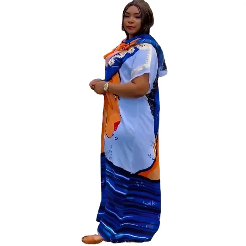 

2024 African Plus Size Print Dresses for Women Spring Fashion African 3/4 Sleeve O-neck Wedding Party Long Maxi Dress Gowns