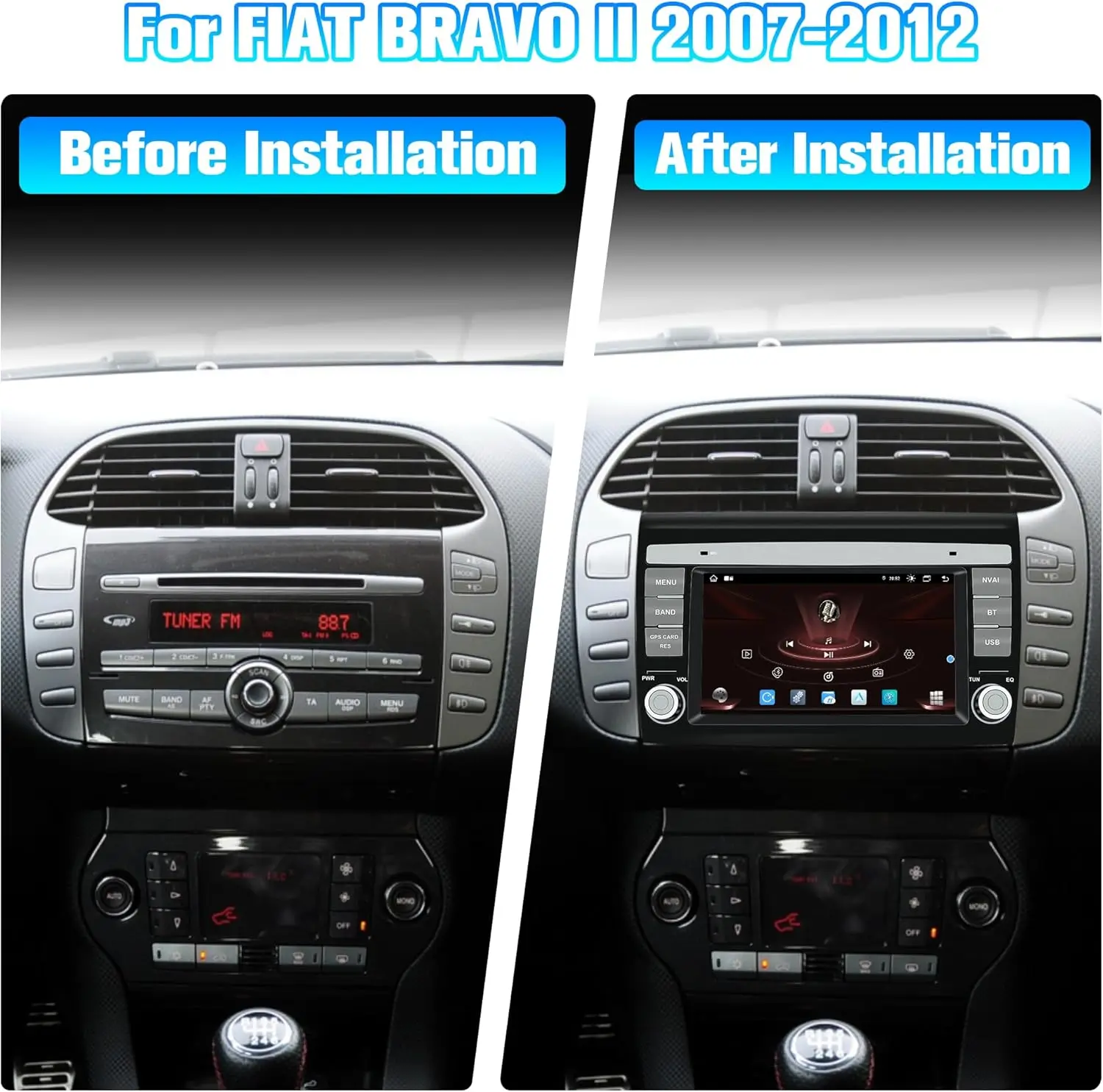 Car Radio for Fiat Bravo 2007-2012, Touch Screen Android 13 Stereo Support CarPl