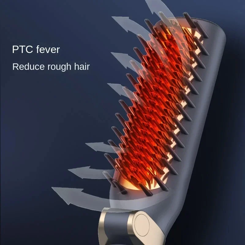 ​Adjustable Temperature Straightening Comb-Foldable Hair Styling Tool for Home and Travel, Suitable for Straight and Curly