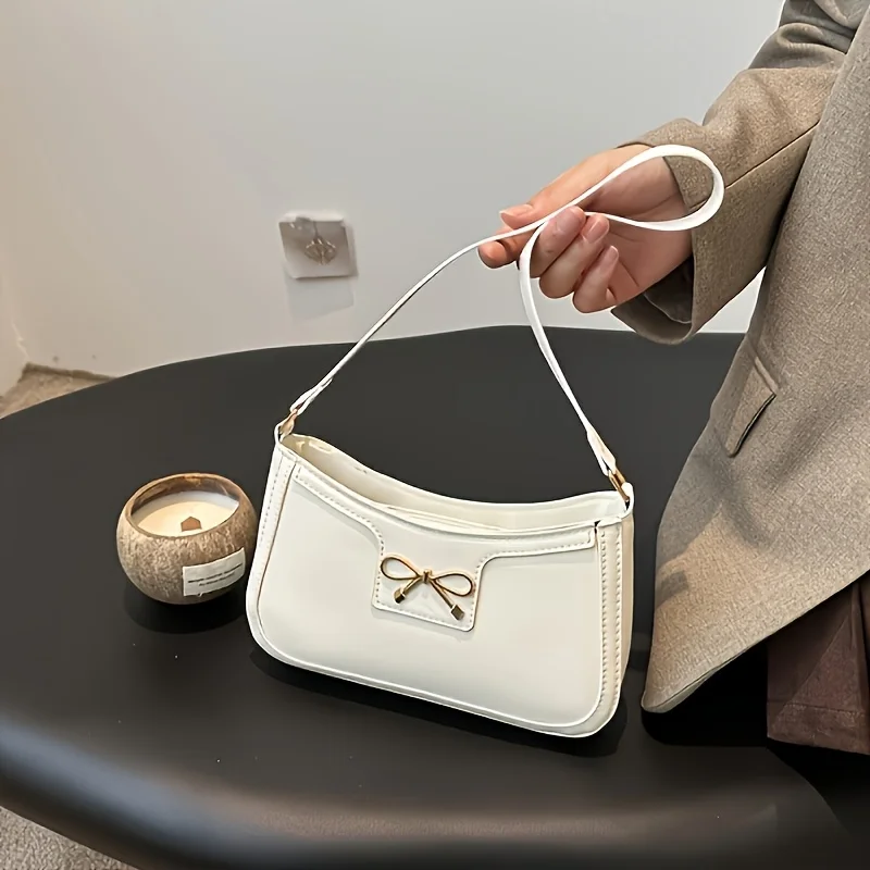 Solid Color Bowknot Shoulder Bag, Elegant Small Square Bag, Suitable for Women Handbags, Zipper Closure,Fashion Underarm Bag,