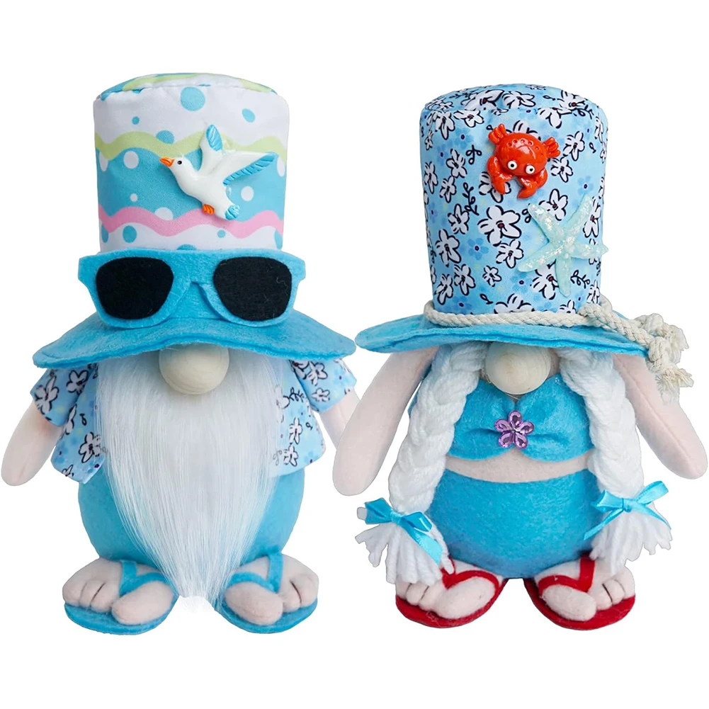 2Pcs Beach Gnomes Plush Summer Gnomes Decorations with Weighted Base Beach Gnomes Couple Decor Cute for Birthday Gifts