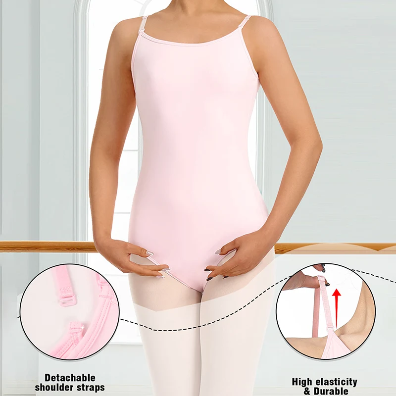 Women's Camisole Ballet Dance Leotard for Adult Detachable Adjustable Straps and Full Front Lining Ballet Clothes Bodysuit