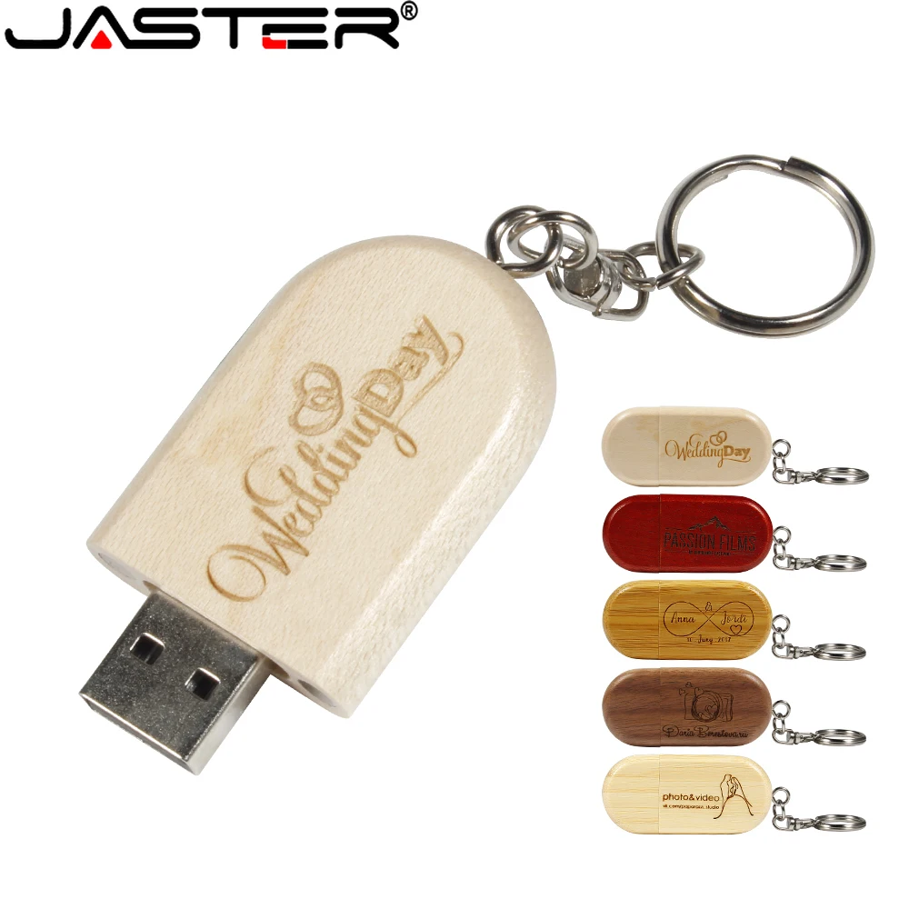 

JASTER USB 2.0 Flash Drives 128GB Free custom logo Wooden Pen drive 64GB with key chain Memory stick Creative gift 32GB U disk