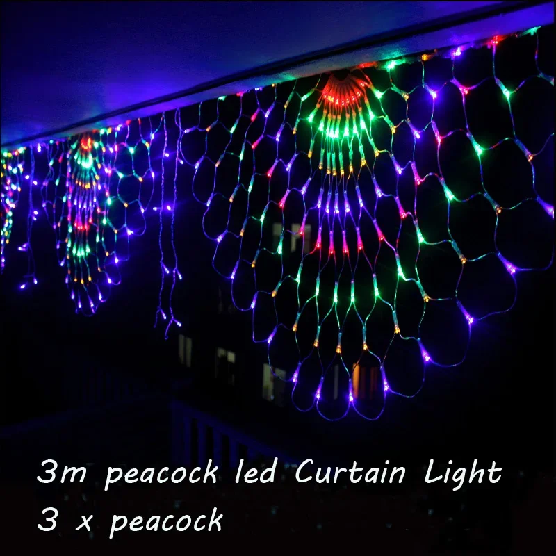 

3x0.5m Peacock LED Fairy Net String Curtain Light 8Modes Xmas Party Wedding Celebration Courtyard Wall Mesh Lamp Decor 110V 220V