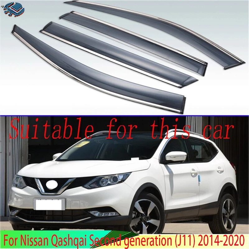 For Nissan Qashqai Second Generation (J11) 2014-2020 Plastic Exterior Visor Vent Shades Window Sun Rain Guard Deflector 4Pcs