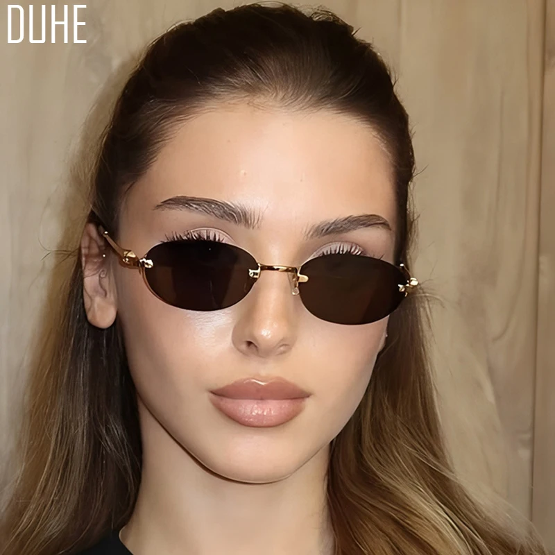 Frameless Oval Personality Sunglasses Luxury Brand Ins Style Summer Sun Protection Sunglasses High-End Fashion Sunglasses UV400