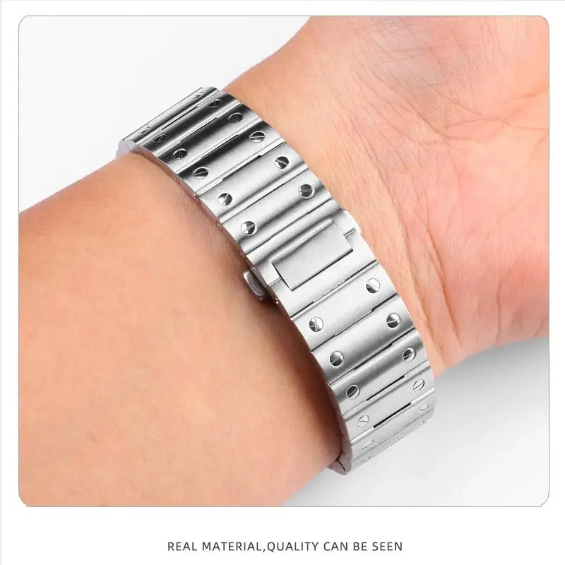 SCHIK 316L Solid Stainless Steel Strap Adapted,For Cartier Santos watchband Santos100 Santos butterfly buckle bracelet 21mm
