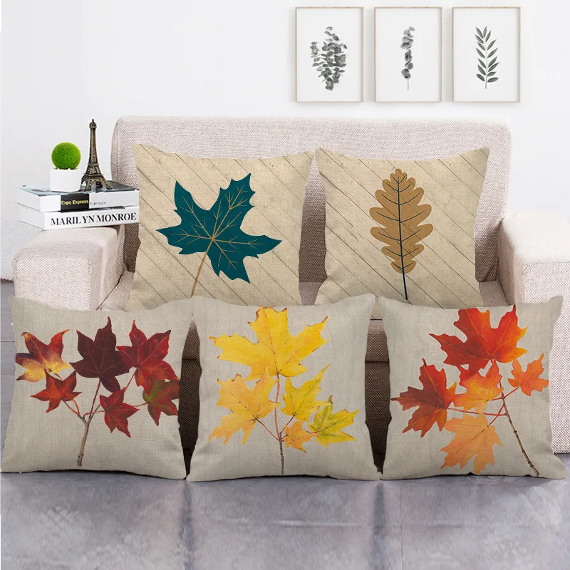 

Maple Leaves Linen Pillowcase Autumn Leaf Throw Pillow Cover Home Decor Pillowslip 40x40cm Pillows Case for Bedroom Sofa Bed