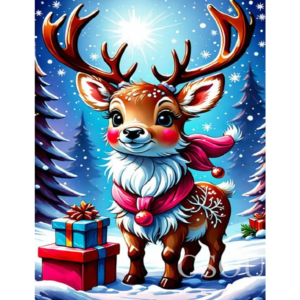 

Crystal Full Square AB Diy Diamond Painting Cross Stitch Christmas Snow Animals Diamond Embroidery Mosaic Needlwork Rhinestones