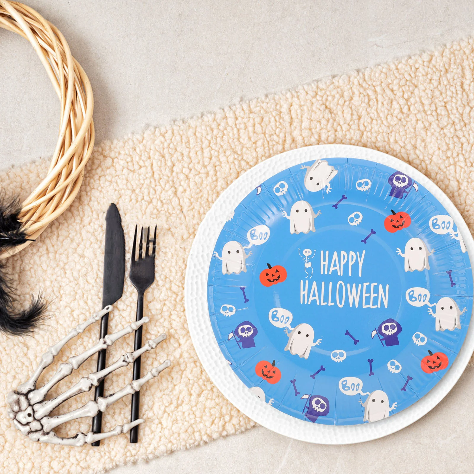 8 Pcs Halloween Party Supplies Paper Plates Dessert Fruit Tray Delicate Cake Dinner