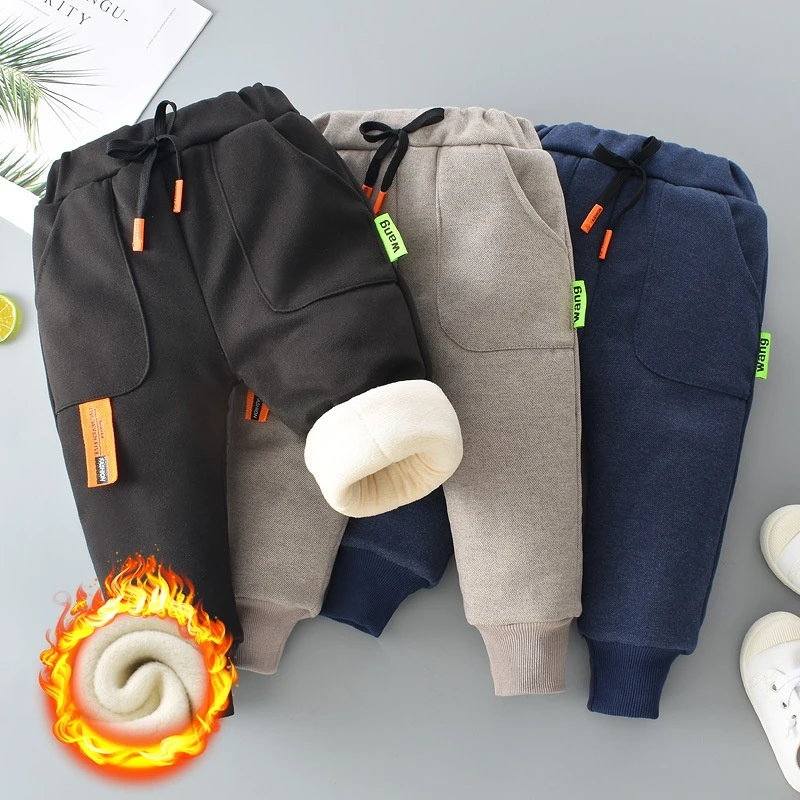 Winter Kid Thick Fleece Trousers Autumn 0-6Y Children Straight Warm Sports Pant Baby Girl Elastic Waist Jogger Sweatpant for Boy