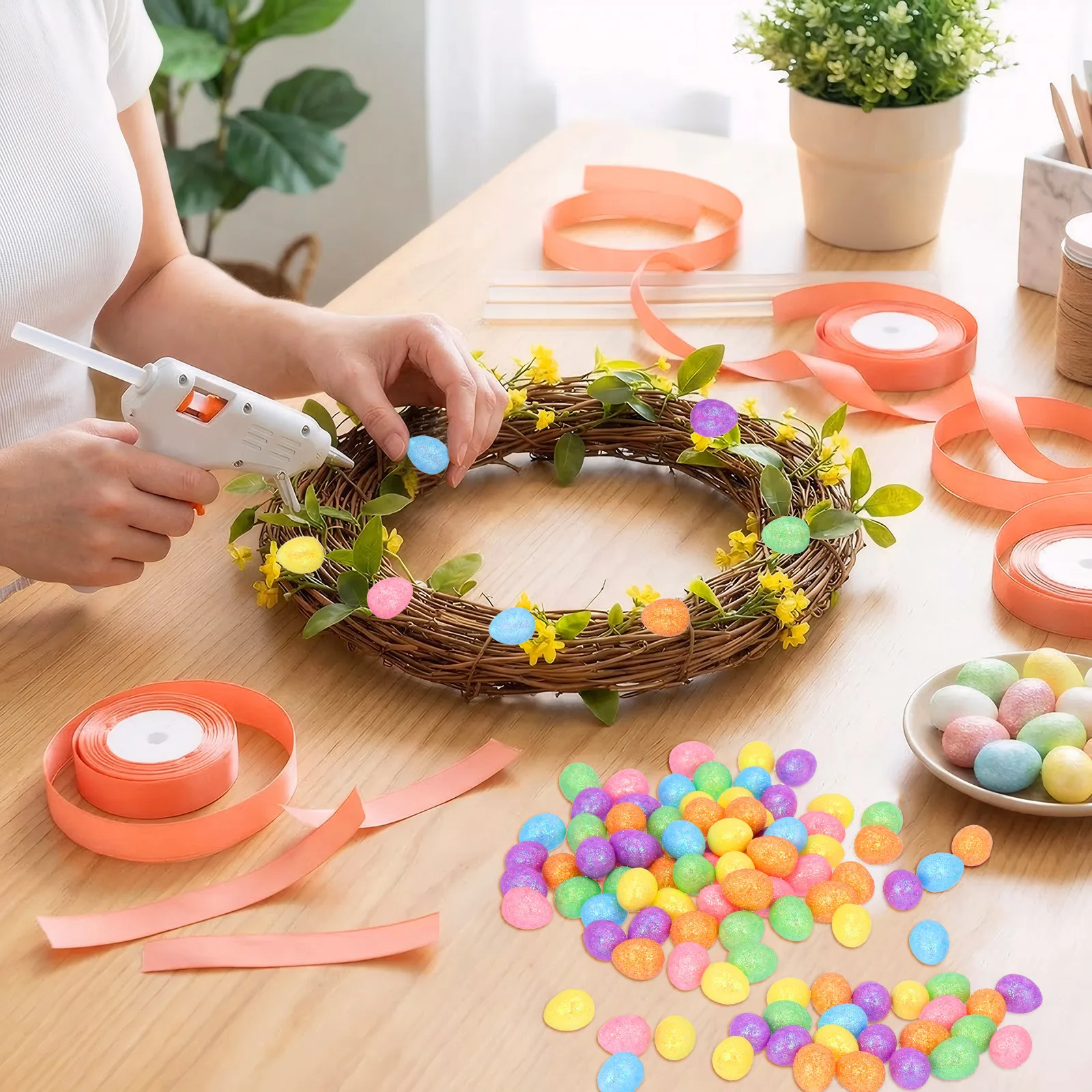 100Pcs 미니어처 폼 부활절 달걀 대량 반짝이는 축제 장식 DIY 공예 달걀 부활절 장면 소품 재사용 가능한 휴일 홈 장식품