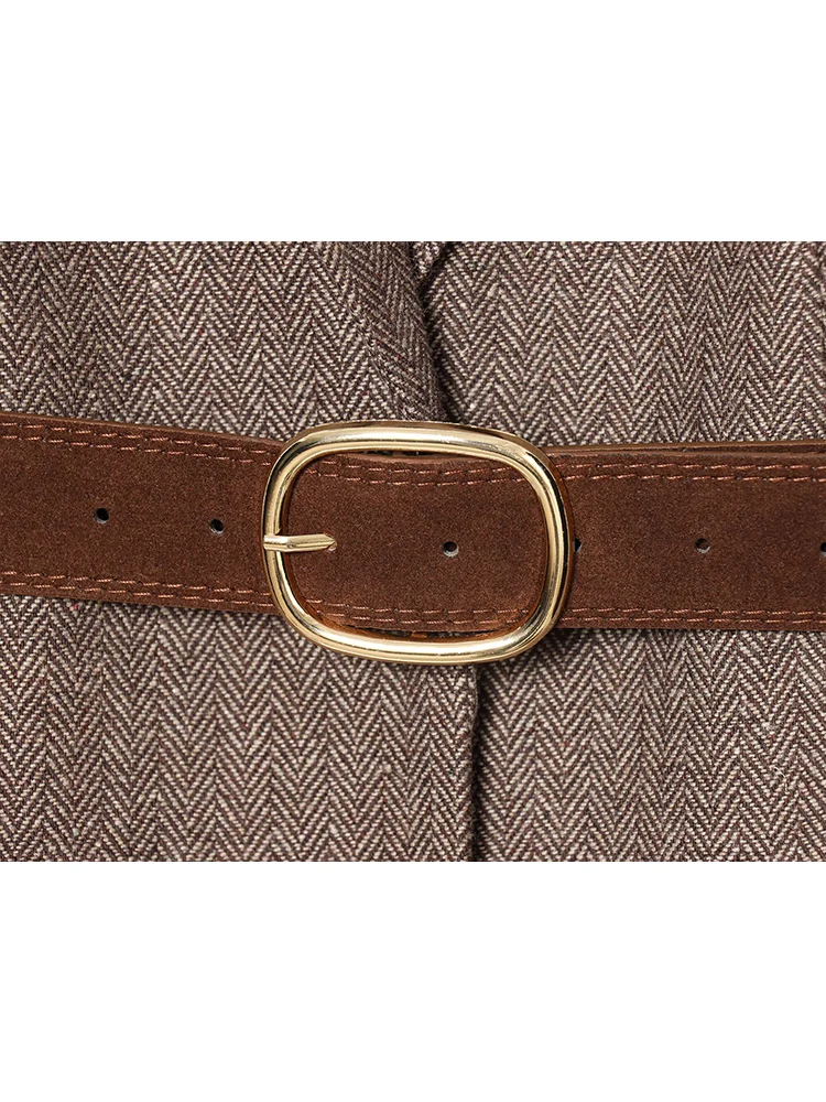 Women's Vintage Jacket Autumn And Winter New Temperament Top Female Blazer Fashion Turn Down Collar Pocket Belt Suit Coats