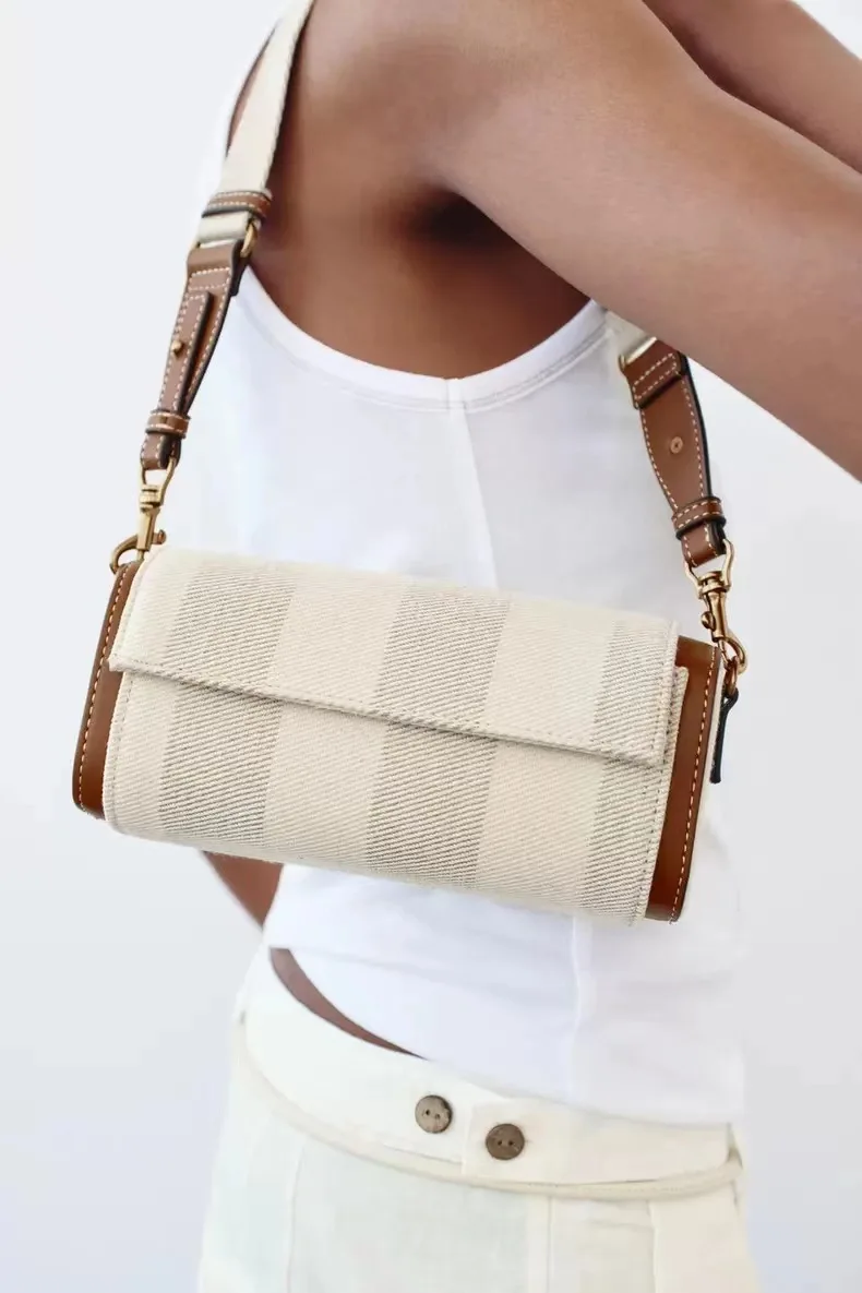 Wide Strap women's Vintage Crossbody Bag Summer Tote Ladies Luxury Handbags One Shoulder Armpit Small Cylinder Bags For Femele