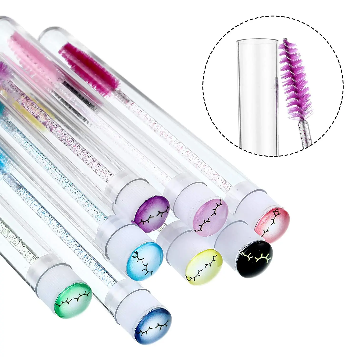 Reusable Eyebrow Brush Tube 50pcs Disposable Eyelash Brush Eyebrow With Eelash Resin Drill Replaceable Makeup Brushes