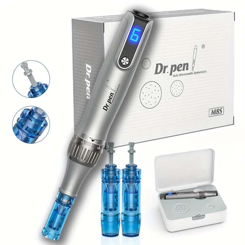 New Dr. M8S Microneedling With 2 Replacement Cartridges Wireless Derma Microneedle Pen Kit Professional Skin Care Tools_voghion.com