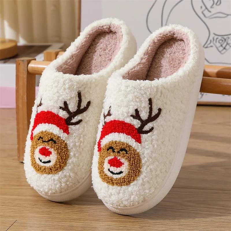 

2024 Winter New Christmas Tree Christmas Fulffy Slippers Women's Household Indoor Anti slip Home Cotton Couple Slippers