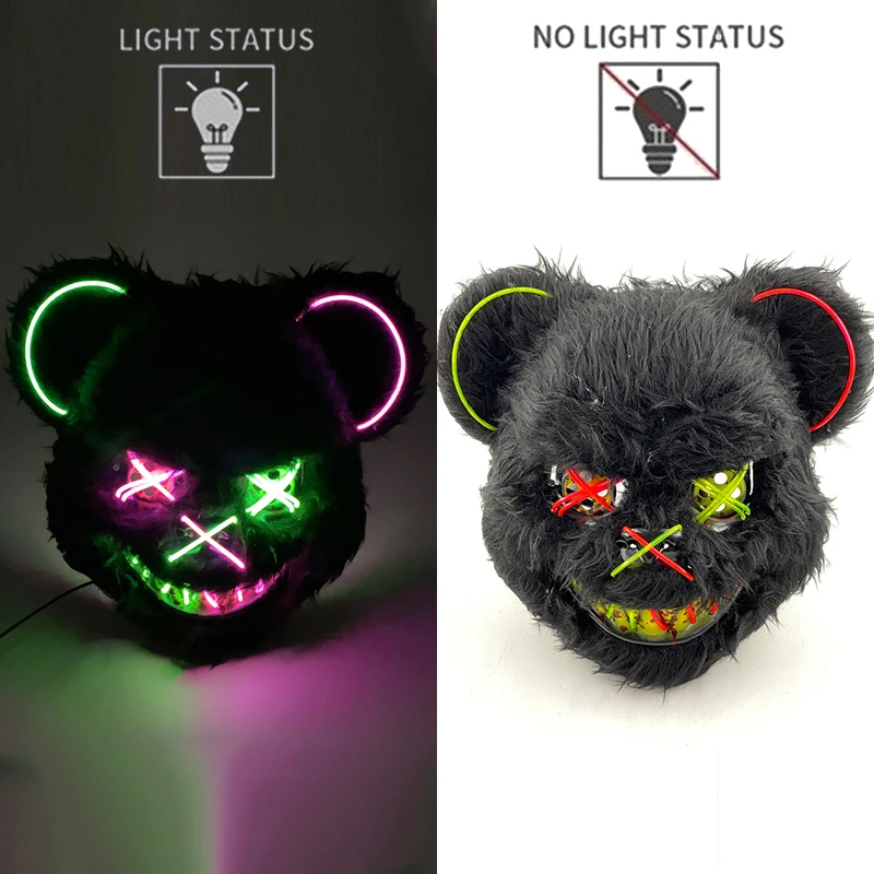 Plush Black Bear Mask - Spooky Costume Prop for Halloween and Cosplay Events