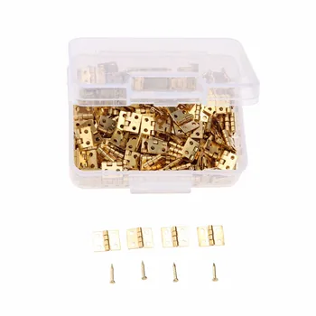 100Pcs/box 8*10mm Brass Mini Hinge for Jewelry Wood Box Cabinet Door Luggage Cupboard Door Decorative Hinges +Nail+Storage Box