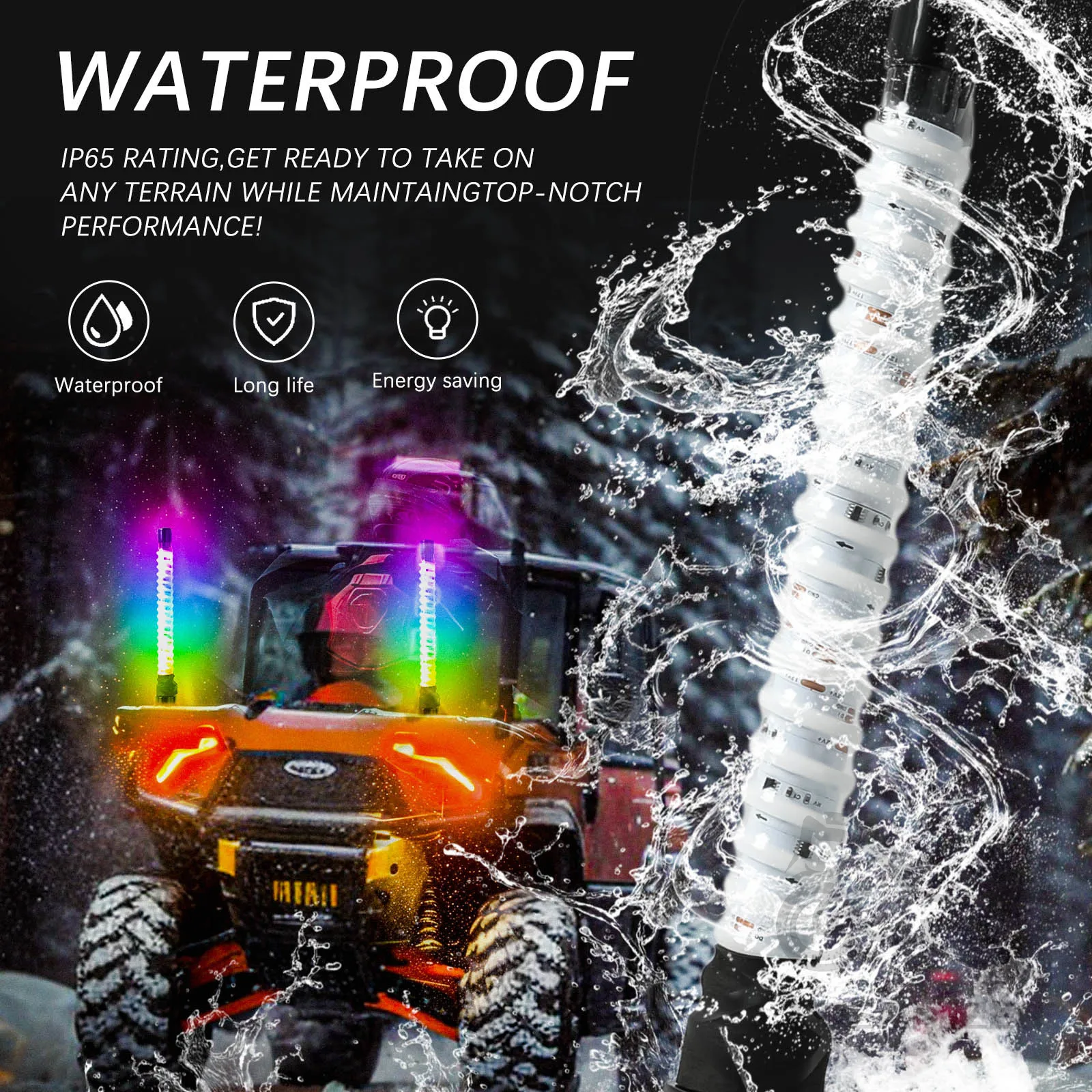 2PCS 1FT COB LED Whip Lights Remote Control Flagpole Antenna