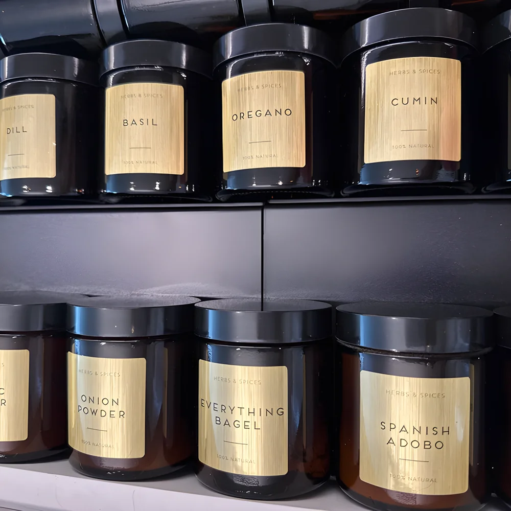Gold Metallic Herbs and Spice Labels-List-Waterproof labels Water and Oil Resistant sizes