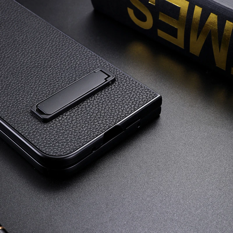 Luxury Litchi Grain Leather Stand Cover - Shockproof Bumper Case