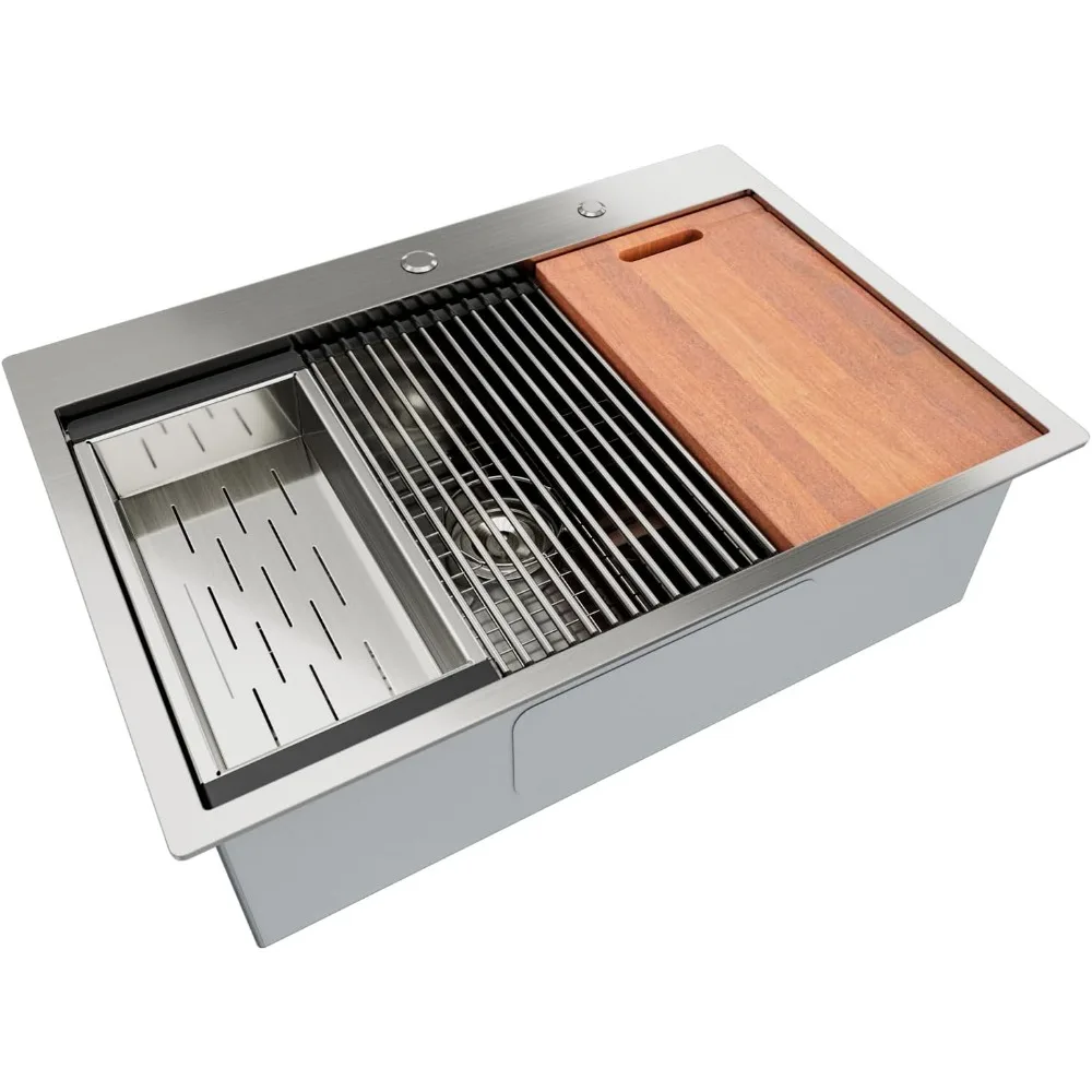 30x22 Inch Kitchen Sink Topmount, Stainless Steel 10" Deep Single Bowl Sink, Workstation Sink Combo