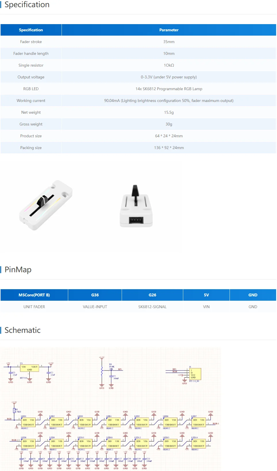 Official Fader Unit with B10K Potentiometer (SK6812)