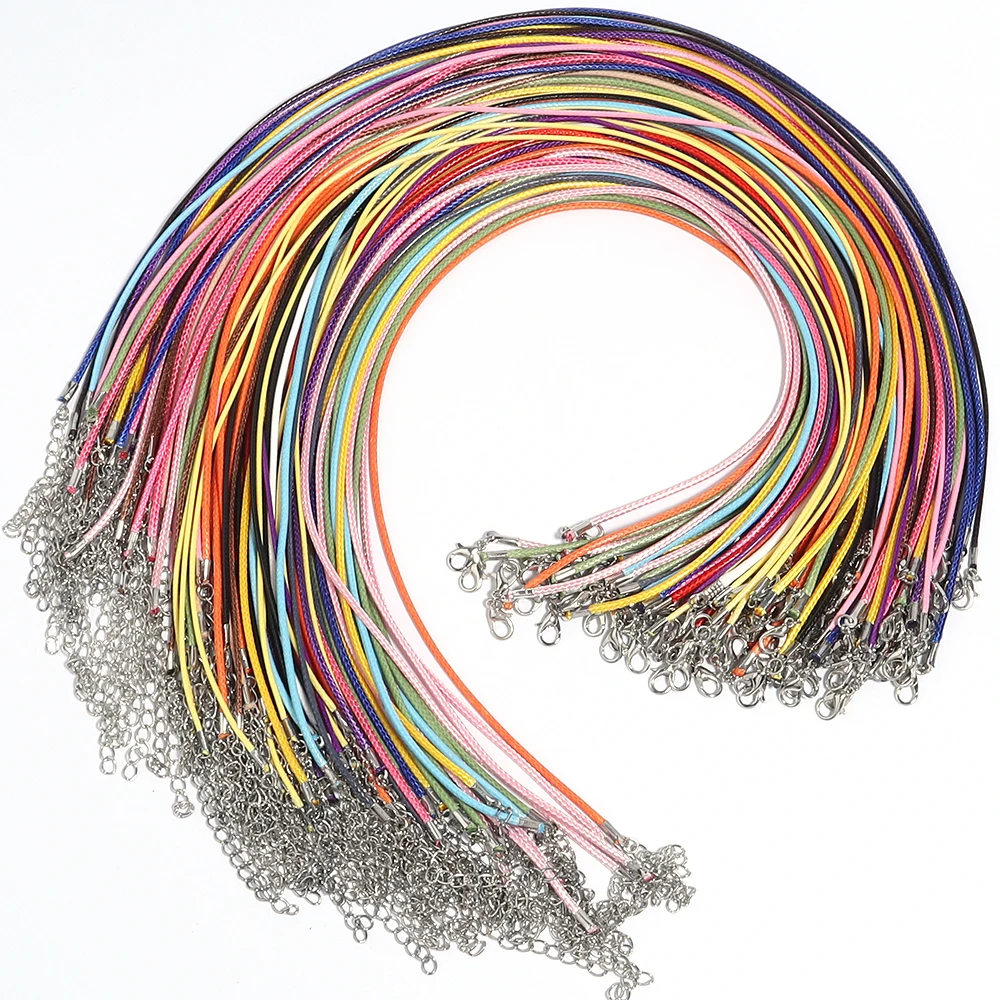 10Pcs/Lot 1.5mm 2mm Faux Leather Cords Adjustable Braided Rope With Lobster Clasp For Ornament Making DIY Crafts Charm Accesso
