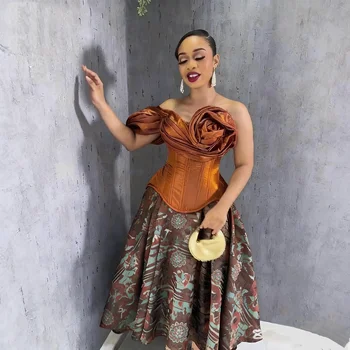 Aso Ebi A-line Corset Prom Dress Elegant 3D Folded African Women's Formal Occasion Dress Birthday Party Gown Customization 1