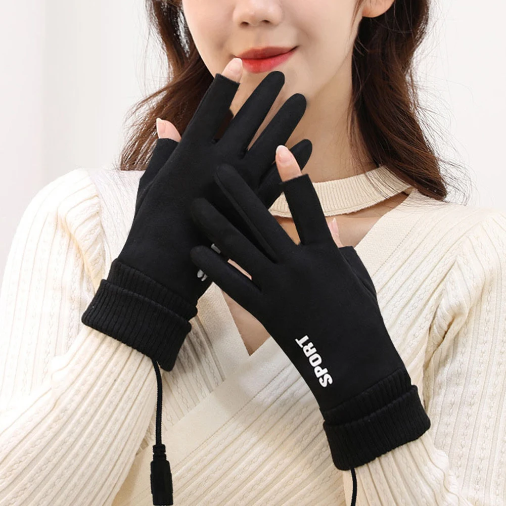 Touch Screen Heated Motorcycle Gloves Windproof USB Rechargeable Heating Thermal Gloves 2 Finger Heated Gloves Winter Ski Gloves