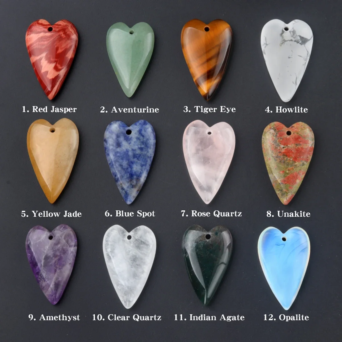 

5Pcs Natural Stone Charm Clear Quartz Unakite Sodalite Heart-shaped Pendant Charms for Making DIY Necklace Earrings Jewelry