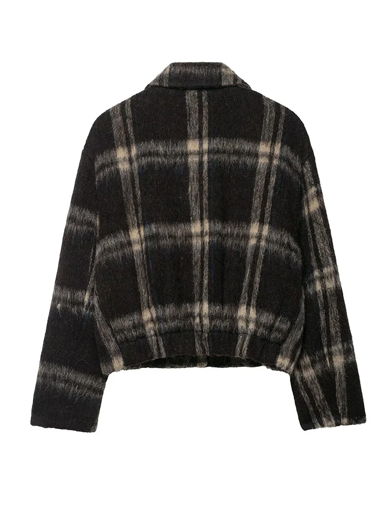 TFMLN Elegant Women Lapel Checkered Coat Casual Buttons Single Breasted Long Sleeve Short Coats Female 2025 Autumn New Jacket