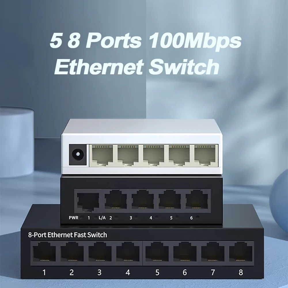 EU PLUG 5/8 Port 10/100Mbps Network Switches Mini Ethernet Fast Network ...
