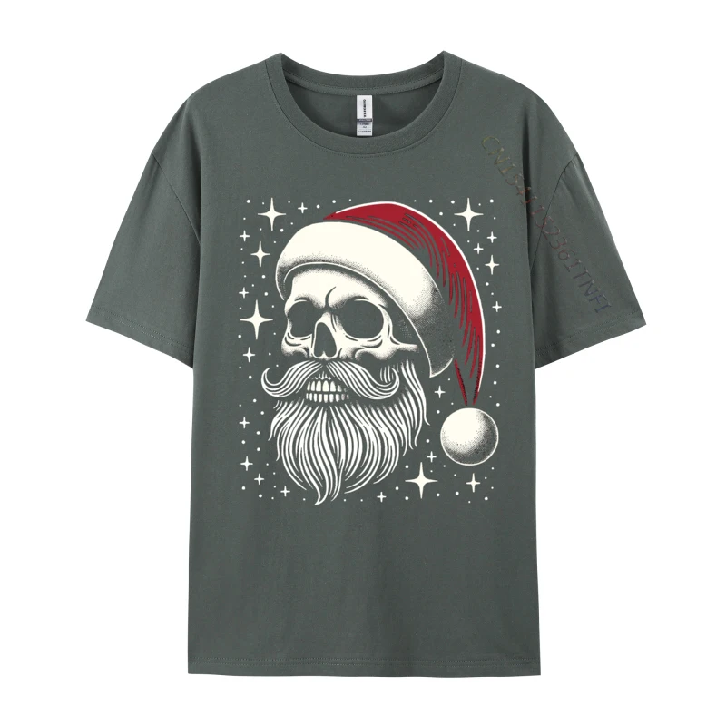 Tops Tees cosie T-shirts Father Day 2024 Hot Sale Funny Short Sleeve 100% Cotton Round Collar Man T-Shirt Funny Skull In A Santa Claus Hat Christmas Skull carbon