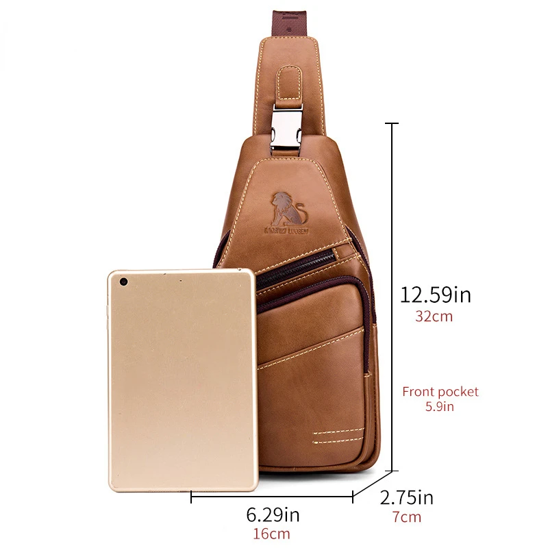 Men's Sports Chest Bag Cowhide Men's Bag New Single Shoulder Crossbody Bag Fashion Large Capacity Wear-resistant Solid Color