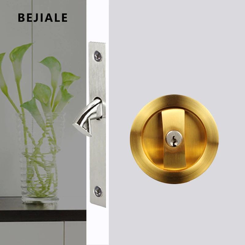 Sliding Door Interior Invisible Sliding Door Built-in Bathroom Kitchen Round Household Universal Wood Lock With Key