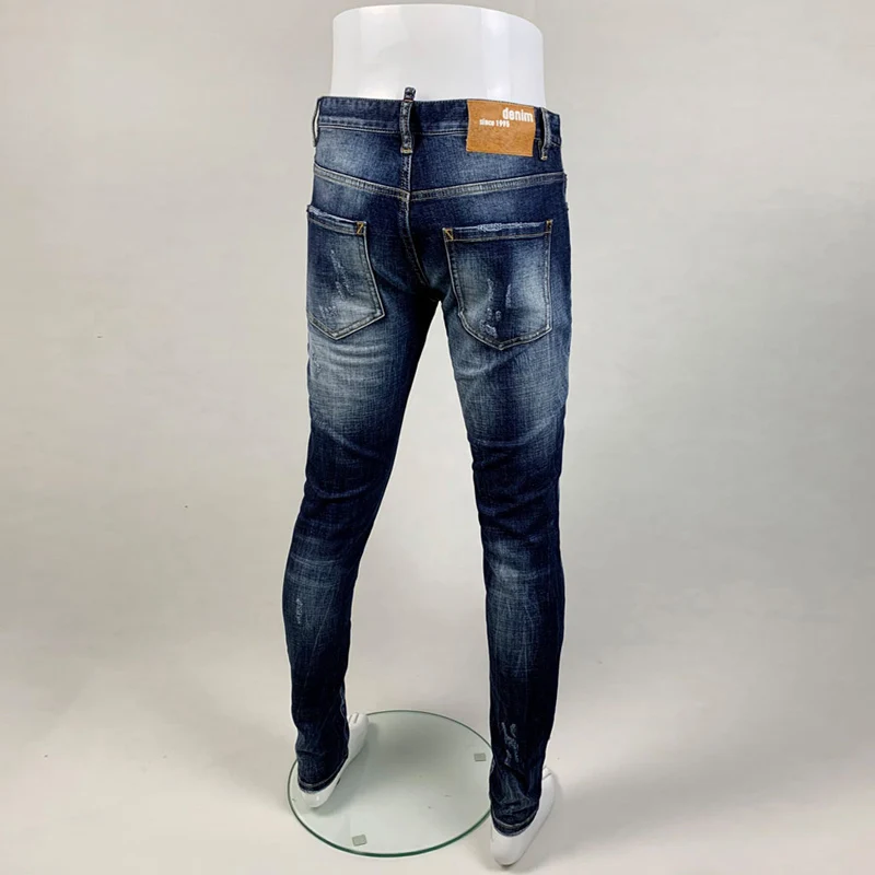 Newly Designer Fashion Men Jeans High Quality Retro Blue Stretch Slim Fit Ripped Jeans Men Brand Vintage Denim Pants Hombre