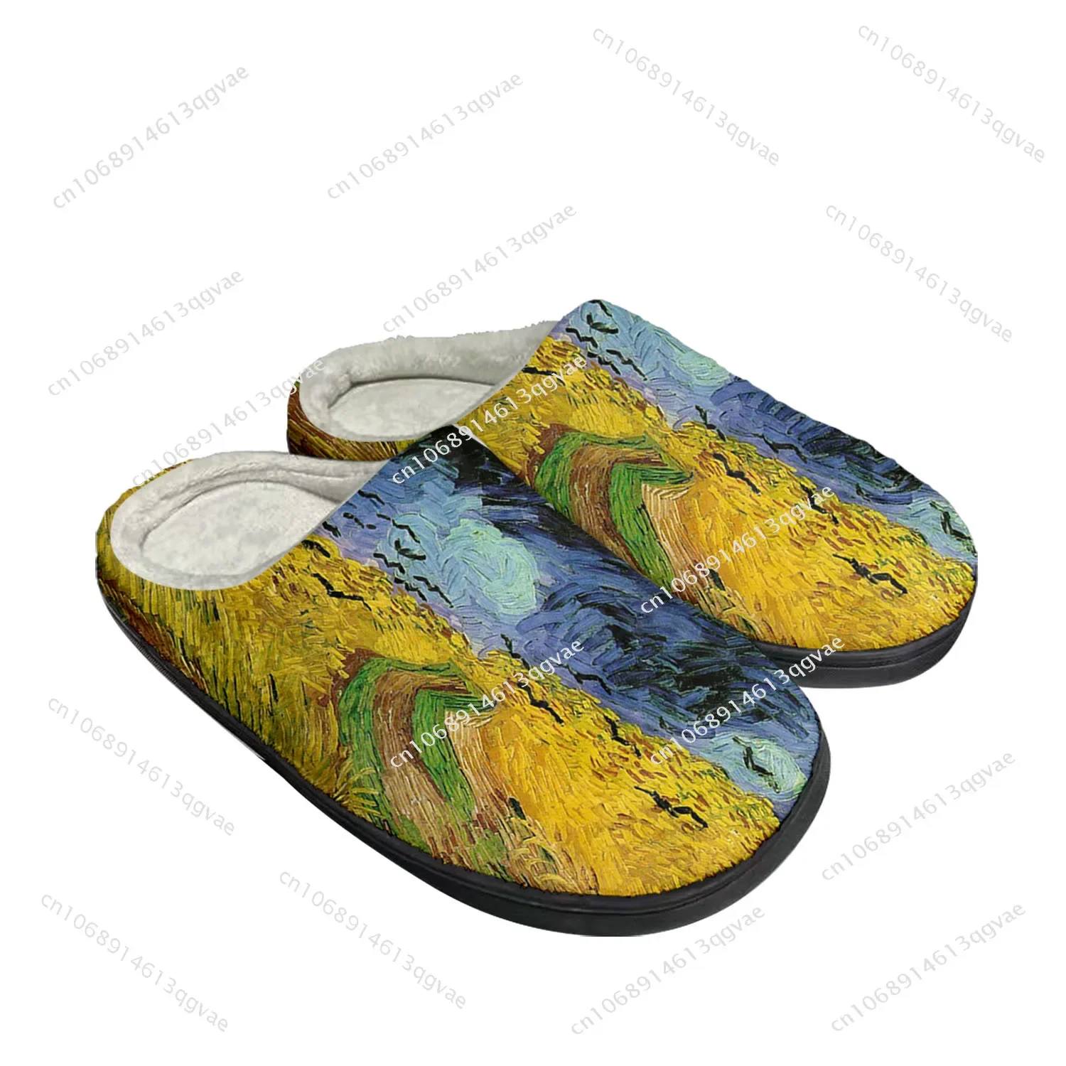 Van Gogh Oil Painting Rye Crows Home Cotton Custom Slippers Mens Womens Sandals Plush Bedroom Keep Warm Shoes Thermal Slipper