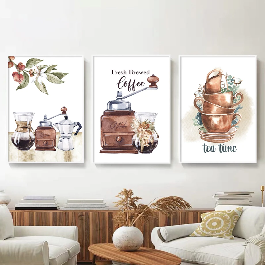 Fresh Preparato Tea Time Coffee Cup Machine Holly Fruit Wall Art Canvas Painting Nordic Poster Stampe Soggiorno Bar Cafe Decor