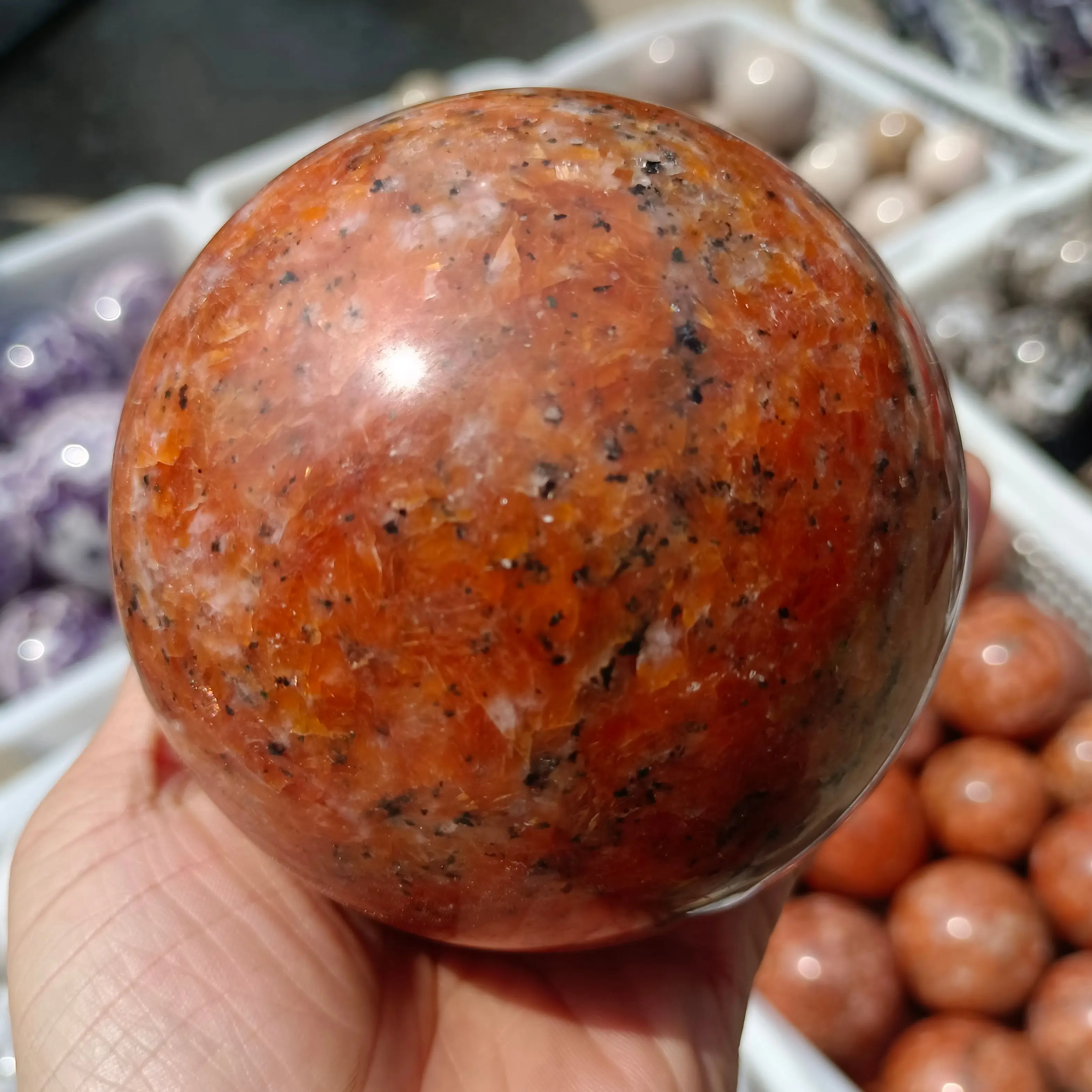 Natural Orange Sunstone Ball, Quartz Crystal, Orange Primordial Stone, Polished, Mineral Reiki, Healing, Wealth, Energy Ball 5