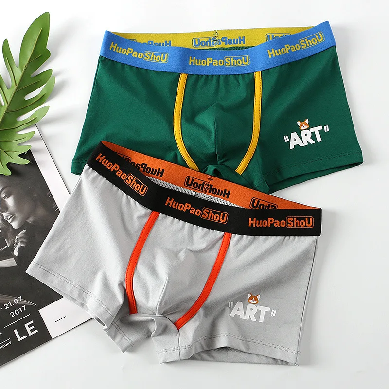 Men Convex Pouch Panties Underwear Male Cotton Boxer Shorts Mid Waist Large Fashion Personalized Solid Pant Youth New Underpants