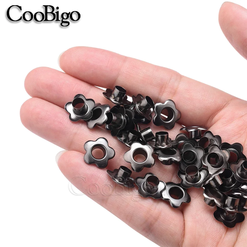 100pcs Hole 5mm Flower Metal Eyelets Leathercraft DIY Scrapbooking Shoes Boots Belt Cap Bag Tags Clothes Sewing Accessories eyelet grommet ring kit eyelet grommet ring grommet eyelet kit screw back eyelets