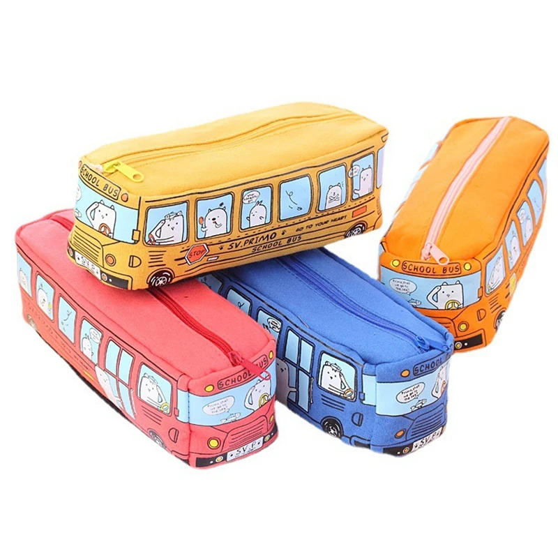 Creative Bus Pencil Case Large Capacity Pencil Bag Cartoon Car Pouch Student Kids Cute Stationery Back to School Supplies