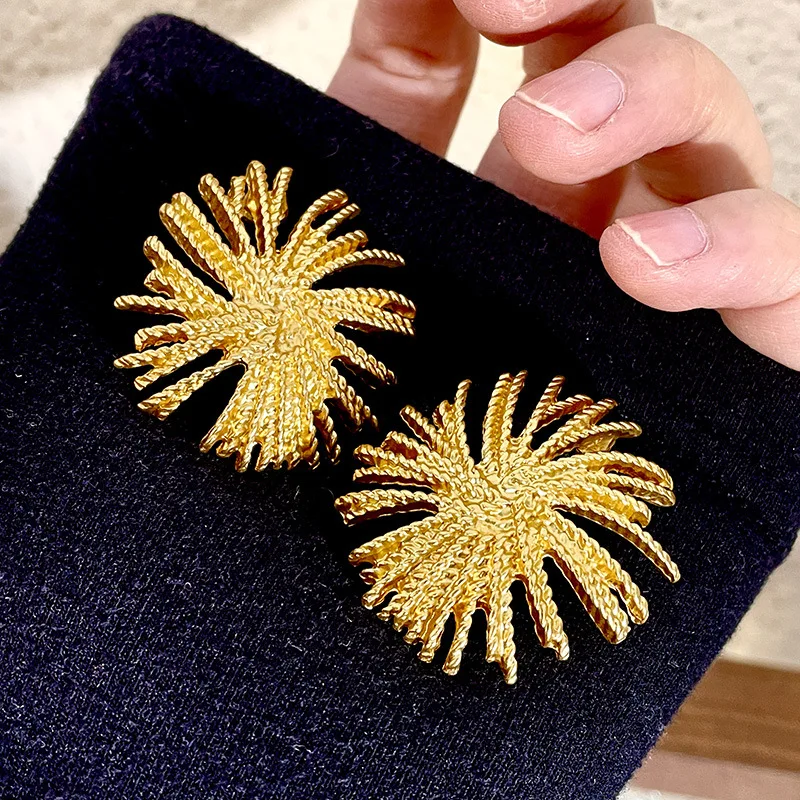 

Metal Fireworks Earrings Are Simple, Cool, Retro, High Grade, Gold Earrings, Large Face, Thin New Earrings