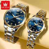 OLEVS 5563 Couple Watch Luxury Gold Diamond Dual Calendar Waterproof Watch Fashion Brand Quartz Appointment Clock Couple Watch 1