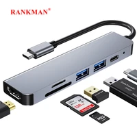 Rankman USB C Hub to 4K HDMI-Compatible SD TF Card Reader USB 3.0 Type C Docking for MacBook iPad Samsung S21 Dex TV Laptop 1