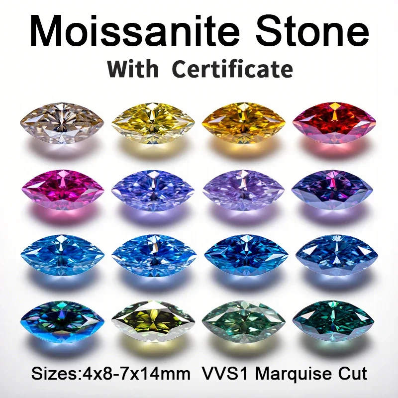 Moissanit-Stein Marquise-Form Mehrfarbig VVS1 für Charms Schmuckherstellung Ring Halskette Ohrringe Hauptmaterialien Zertifikat