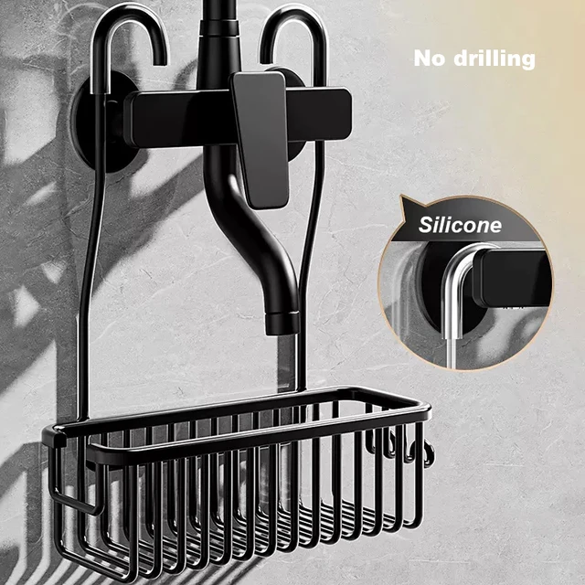 Scaffale rimovibile senza foratura Cestino da bagno in alluminio Porta shampoo senza perforazione per mensole da bagno per riporre l'organizzatore della doccia 6